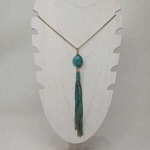 Rachel Turquoise & Gold Beaded Tassel Necklace